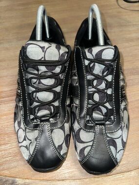 Coach Black and Gray Signature Pattern Lace-Up Sneakers